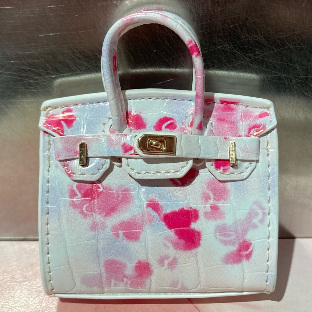 🐊 👜 Handmade Mini Pink Crocodile Pattern Birkin AirPods Tote Bag Charm Miniature